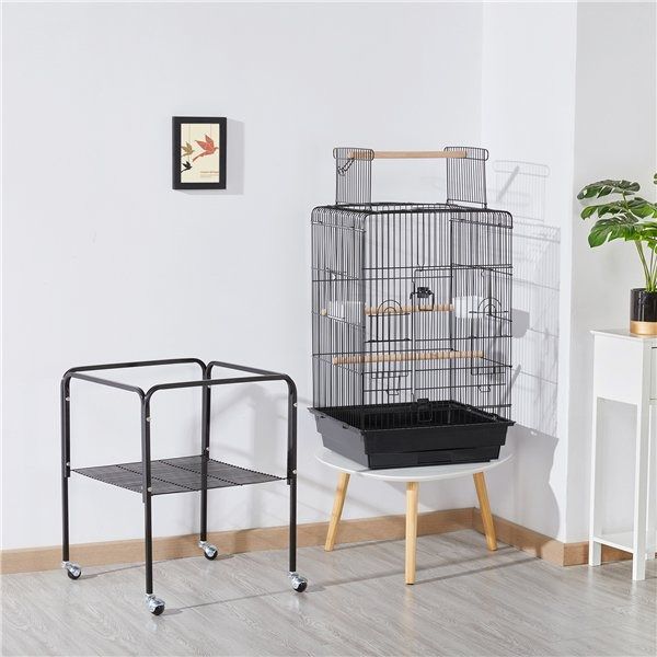 47-inch Play Top Bird Cage Rolling Stand Black