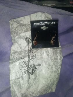 Sterling Silver Drop Earrings with Red Stone