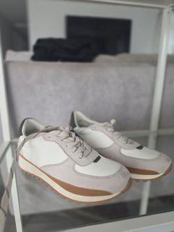 White and Grey Retro Runner Sneakers