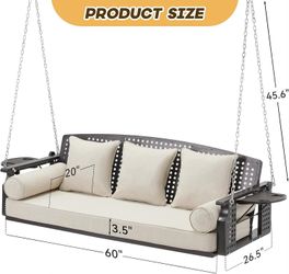 3 Seat Porch Swing, Patio Swing Bench with Cup Holders & 3 Back Cushions,(new in box)