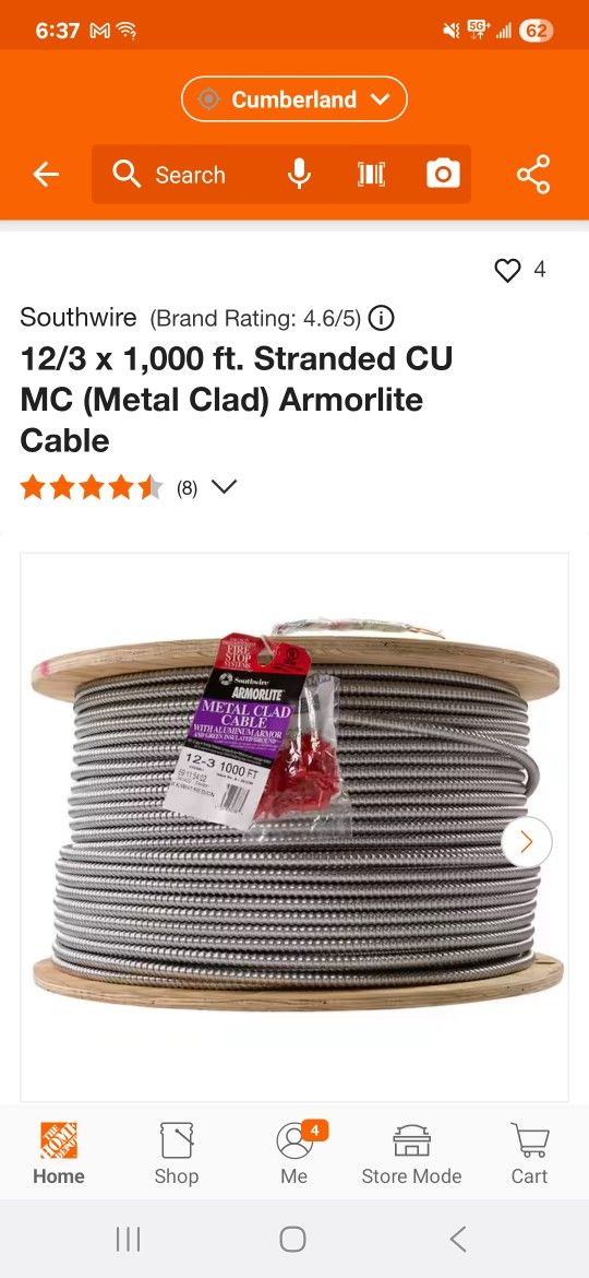 MC ARMORLITE 12/3 AWG THHN 1000 FT SOLID ROL NEW