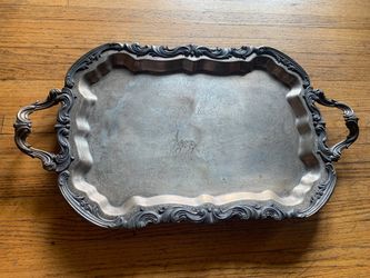 Antique Silver Tray W Large Handles