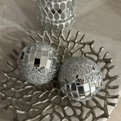 Decorative Tray with Candle Holder + Decor Balls 
