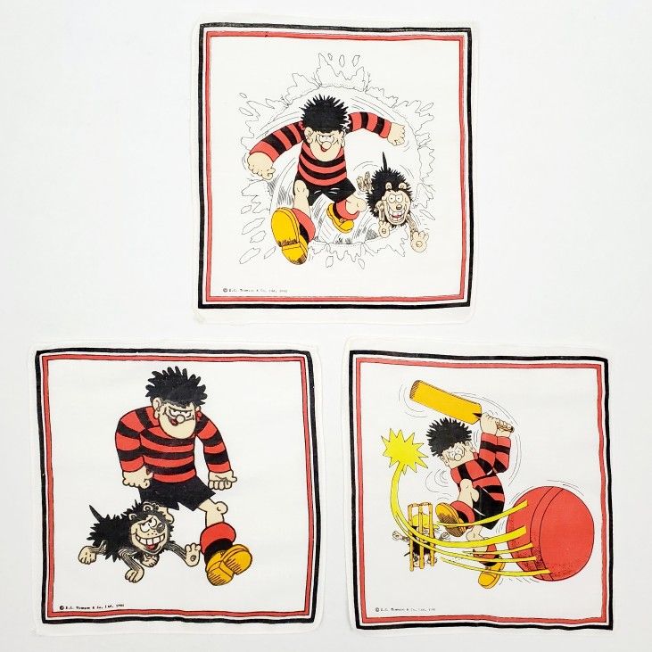1991 BEANO Comic Book Dennis The Menace Gnasher Vintage Figure Handkerchief Lot