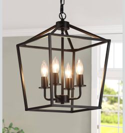 UL Listed Black Industrial 4 Light Lantern Chandelier Ceiling Light