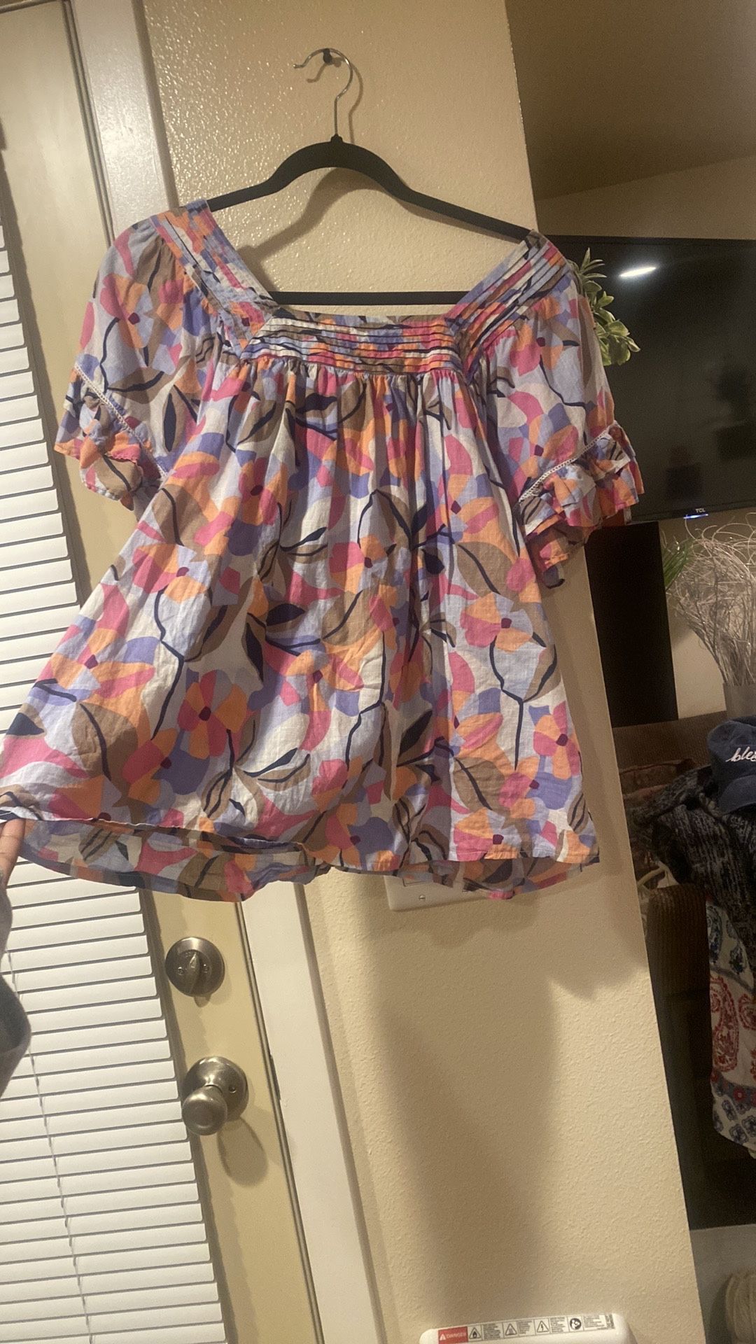 Vibrant Purple And Pink Ruffled Short Sleeve Blouse
