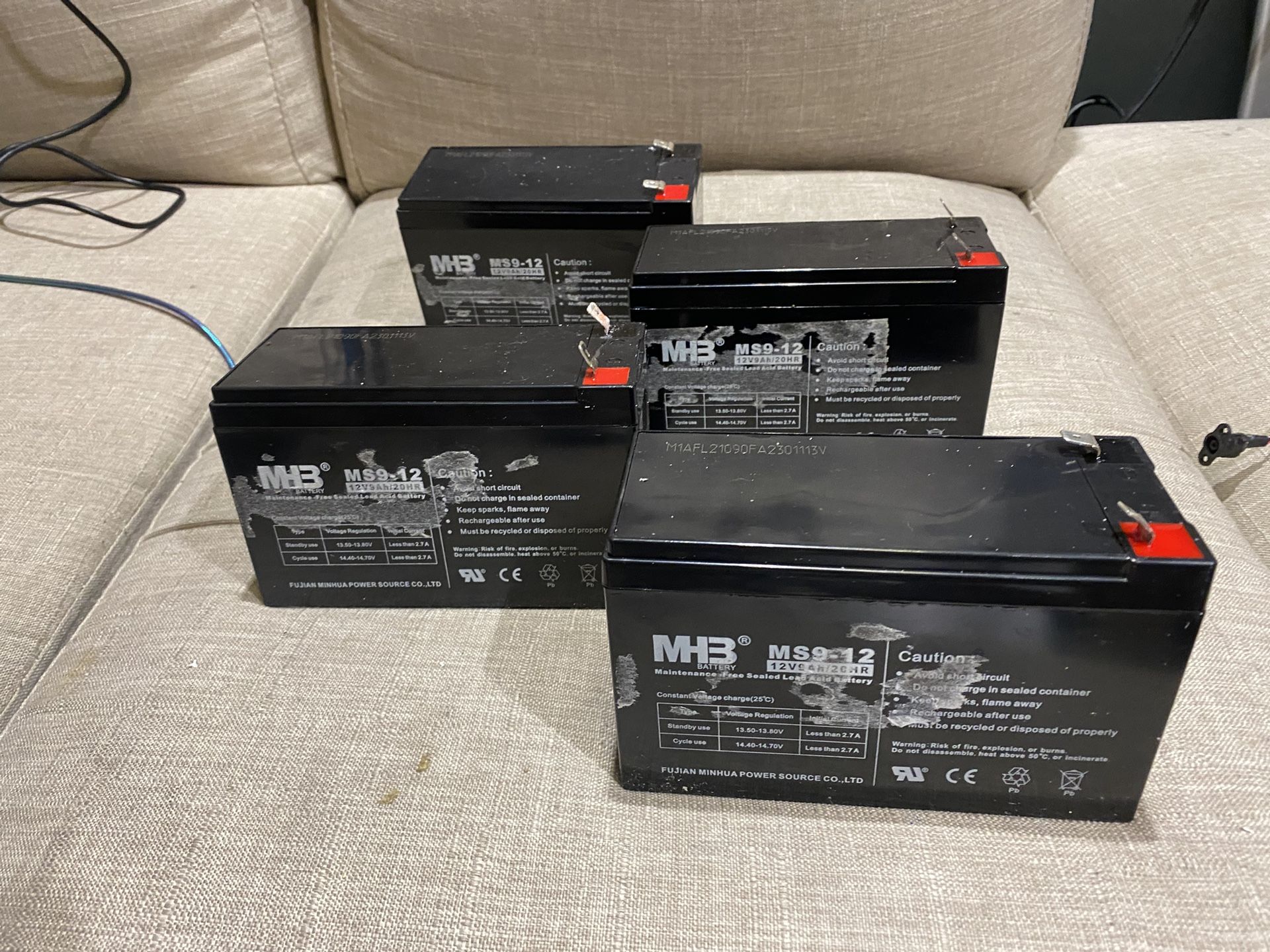 Four 12 Volt 20 Hour Motorcycle / Moped Batteries