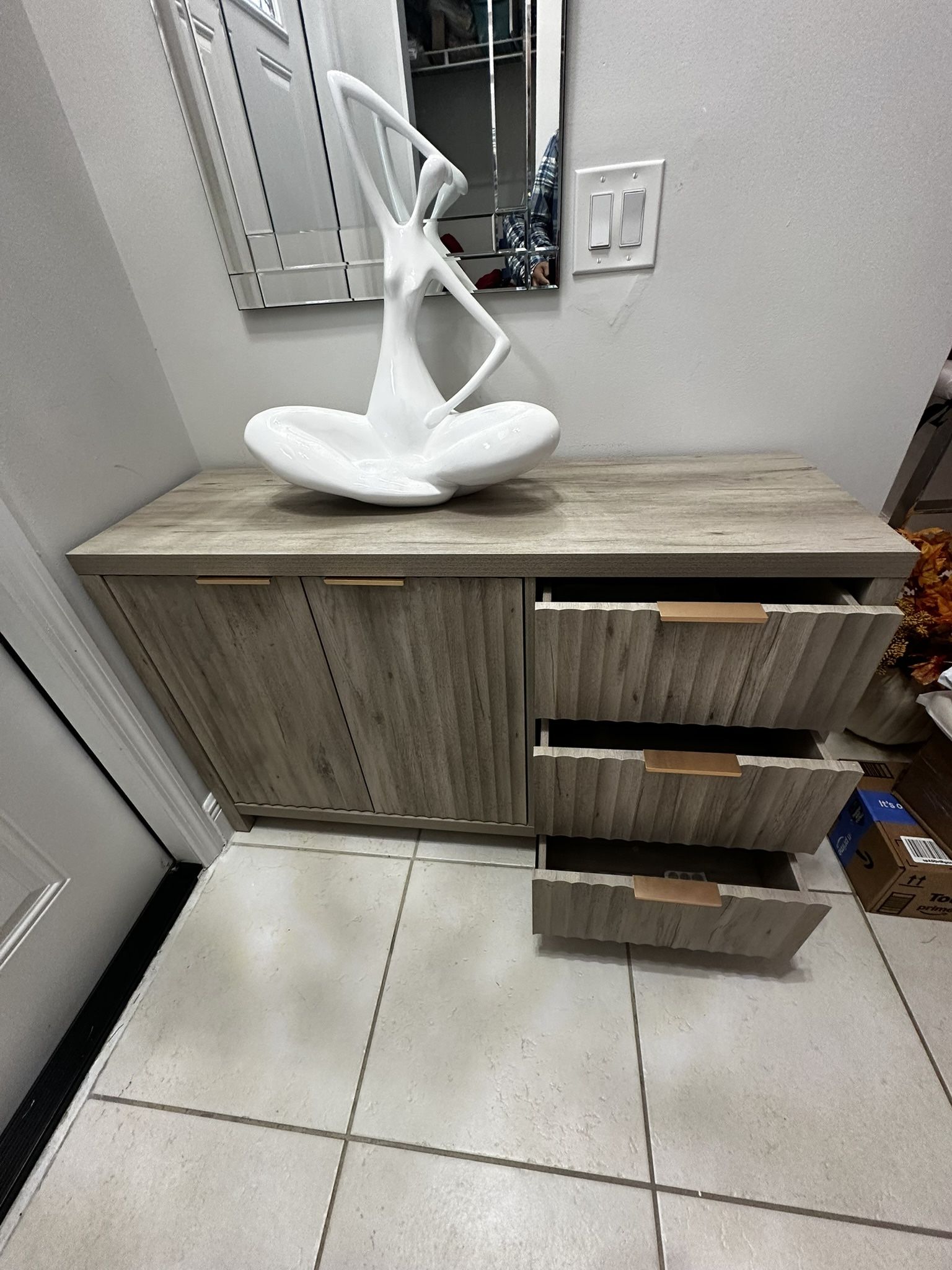 Buffet Cabinet with Storage Fluted Sideboard with 2 Doors 3 Drawers Modern Credenza Accent Cabinets for Living Room Kitchen Office Dining Room Hallway