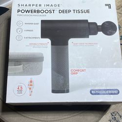 Sharper Image® Powerboost® Deep Tissue Percussion Massager Version 3.0, Massage Gun w/ 5 Attachments, 6 Speed Settings