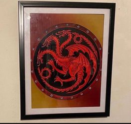 Targaryen shield art piece on black frame