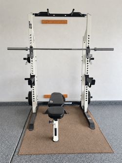 Fitness Gear Half Rack, Bench, Barbell & Weights