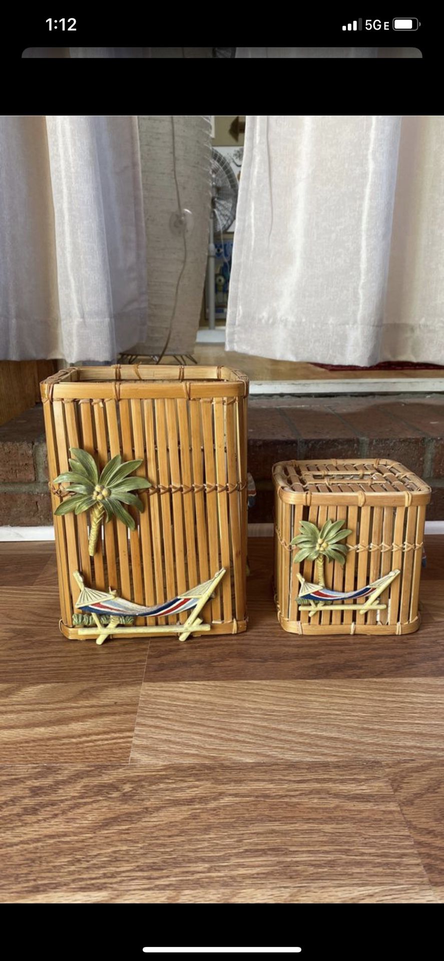 Beach Palm Woven Wicker Boho Tissue Cover And Wastebasket