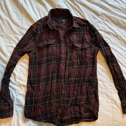 Vintage George Flannel Shirt Mens Maroon Plaid Long Sleeve Double Pockets Button Down SIZE S