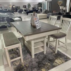 [OM] 🟪 Only $45 initial then take it home 🏡 Brand New  Bolanburg Dining Set Table And Chairs And Bench 