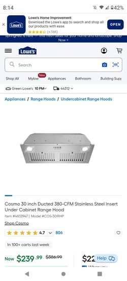 Cosmo 30 Inch Ducted 380-CFM Stainless Steel Under Cabinet Range Hood