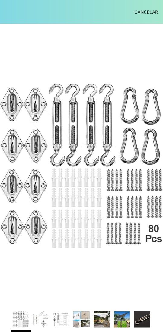 YOFIT 6 Inch Shade Sail Hardware Kit for Rectangle Triangle Shade Sail Installation, 304 Grade Stainless Steel for Outdoor Garden, 80 Pieces
