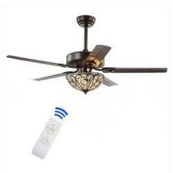 JONATHAN Y 48" Oil Rubbed Bronze 3-Light Wrought Iron LED Ceiling Fan w/ Remote