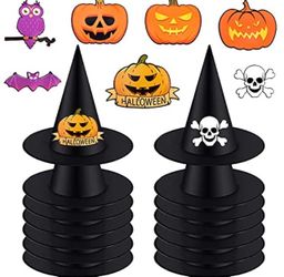 Witch Hat Halloween Costume Accessories, 14 Pack Halloween Witches Hat with 28 Pieces Decorations Cards, Kids Party Witch Hat Halloween Cosplay Costum