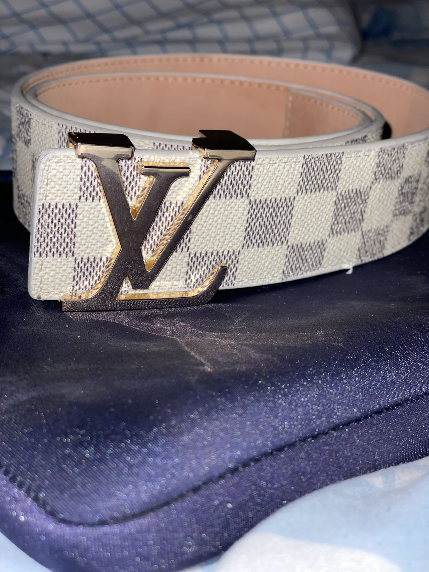 White Louis Vuitton Belt Silver Buckle