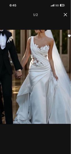 One-Shoulder Wedding Gown with Floral Appliqués