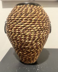 Decorative Woven Vase 13" w/Cast iron Tim & Rings