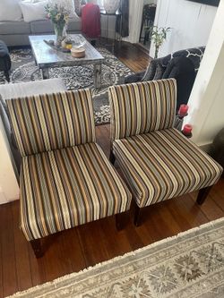 Armless Accent Chair Green Brown Stripped