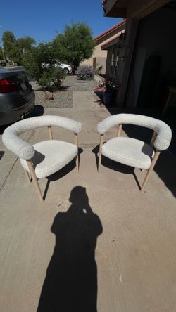 Pair of White Bouclé Accent Chairs
