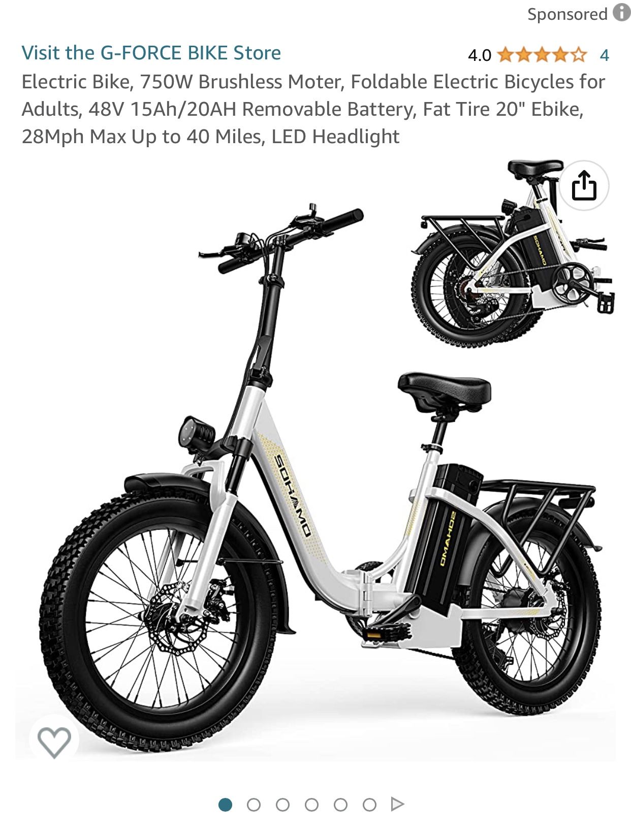 EBike, 750W Brushless Moter, Foldable , 40 ml Per Charge 48V 15Ah/20AH Removable Ba