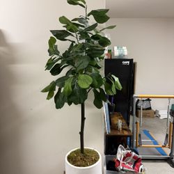 Artificial Fiddle Leaf Fig Tree in White Planter