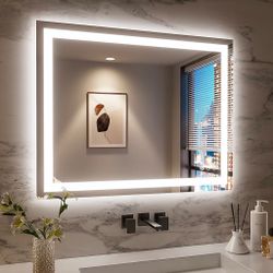 LED Mirror- 36 x 28 LED Touch Button Bathroom Vanity Mirror, Switchable Color LED with Defogger 36x28