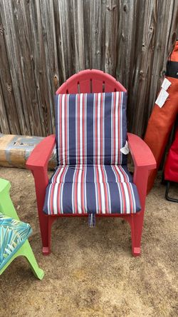 Red Plastic Adirondack Chair with Cushion