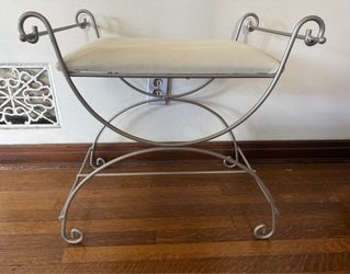 Vintage Hollywood Regency Mid Century Metal Vanity Bench Chair Stool