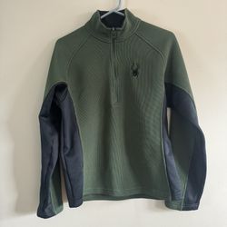 Spyder Mens Small Core Sweater Jacket Green Fleece Lined Heavy Half Zip Woven S