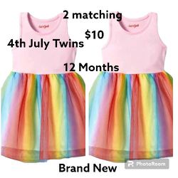 Girls 12. Month 1 Year 2 Matching Dresses Twins Brand New 