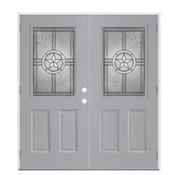 JELD-WEN Radiant Star 64-in x 80-in Steel Half Lite Right-Hand Outswing Infinite Grey Painted Prehun