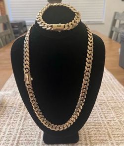12mm Gold Cuban Link Set 24” Necklace And 8.5” Bracelet 14k Gold Plated