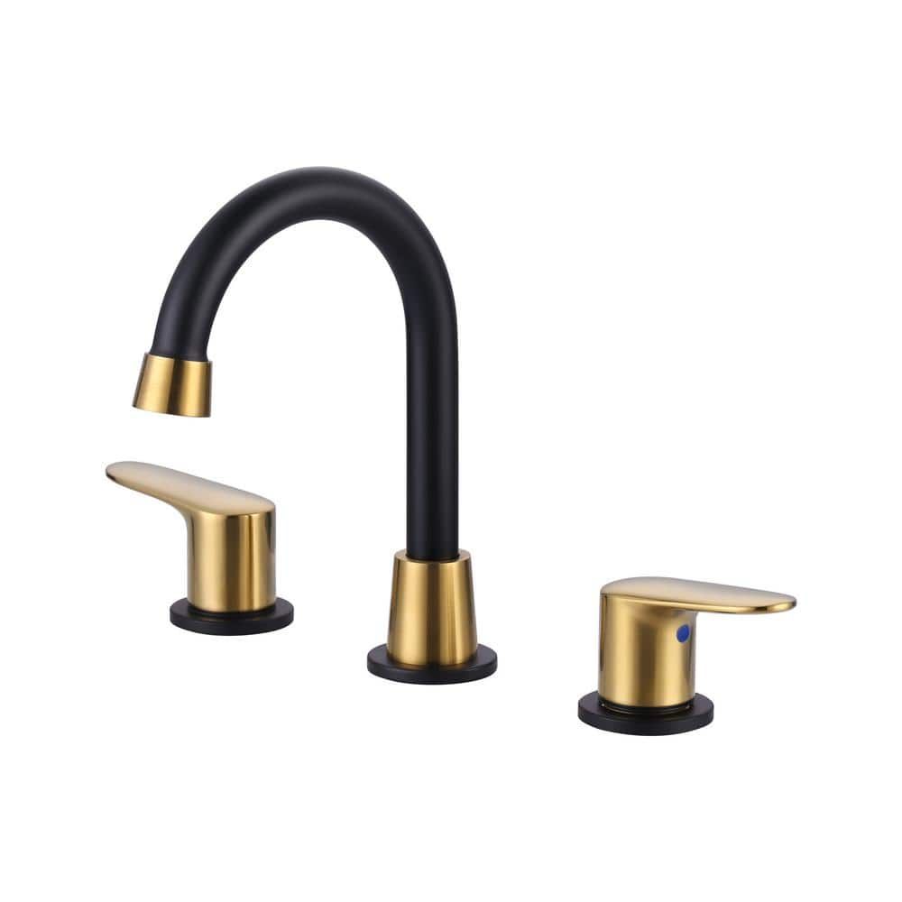 8 in. Widespread Bathroom Sink Faucet with 2 Handles in Gold and Black