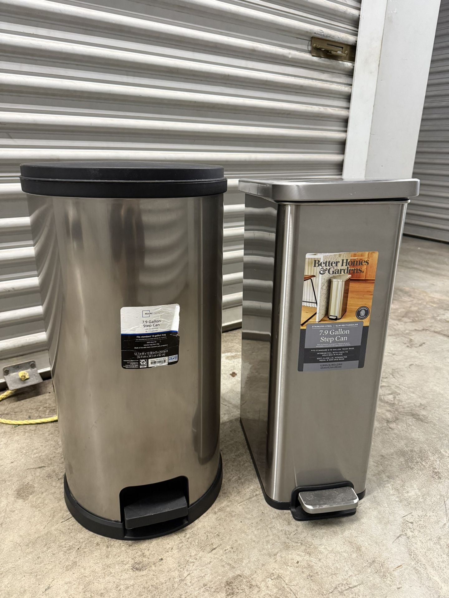 Set of 2 Stainless Steel Trash Cans – 7.9 Gallon Step Cans – Mainstays & Better Homes & Gardens