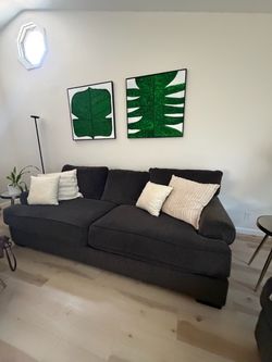 Dark Gray green Fabric Sofa with Rolled Arms
