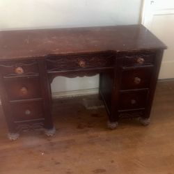 antique 7 drawer desk w ball feet