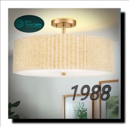 (LIGHT) Audickic Semi Flush Mount Ceiling Lights, 4-Light 18" Gold Light Fixtures Ceiling Mount with Pleated Linen Fabric