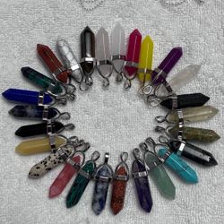 26 Pieces Nat Stone DOUBLE POINT PENDANTS  Synthetic (3) FREE CHAIN