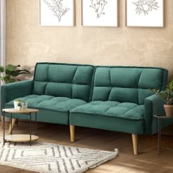 Oikiture Sofa Bed Futon Convertible Velvet Lounge Couch 3-Seater Recliner Green