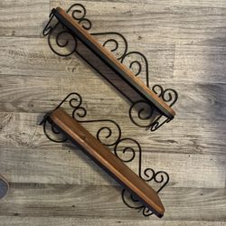 Two wooden and metal shelves approx 18 inches long $20 for set