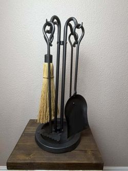 Fireplace Tool Set with Stand Pilgrim Home and Hearth Forge Heavy-Duty Cast Iron & Wrought Iron