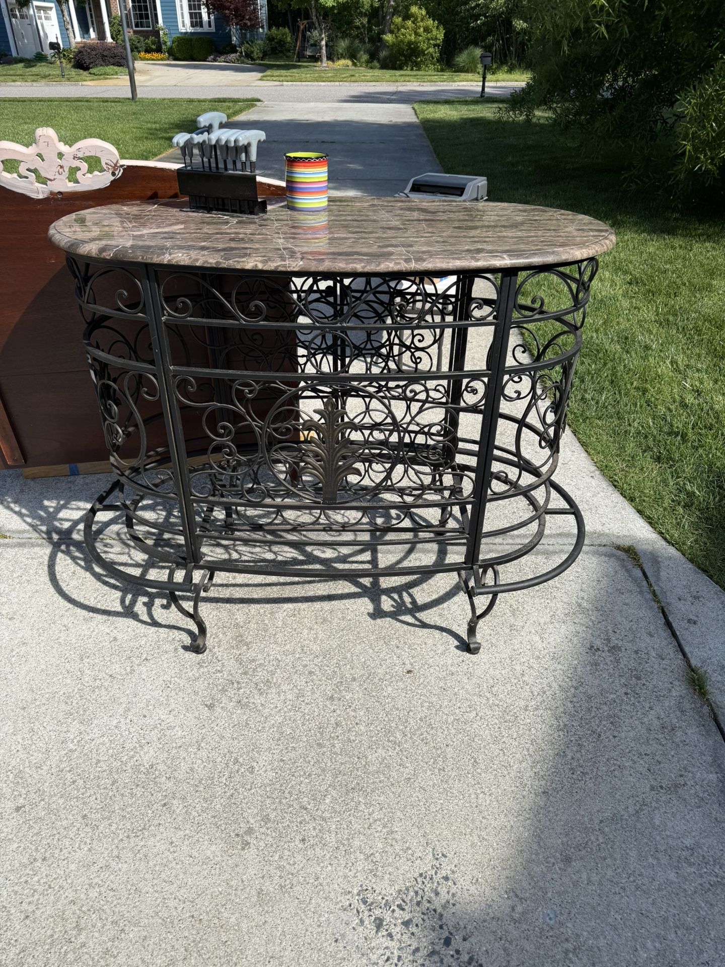 Cast Iron Marble Top Wine Rack