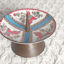 Vintage Arta Austria Miniature Candle Holder Pink Blue Horses Brass Base 1 1/4"