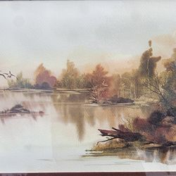 F. Massa Vintage Watercolor Lithograph Print Framed Under Glass Waterfowl