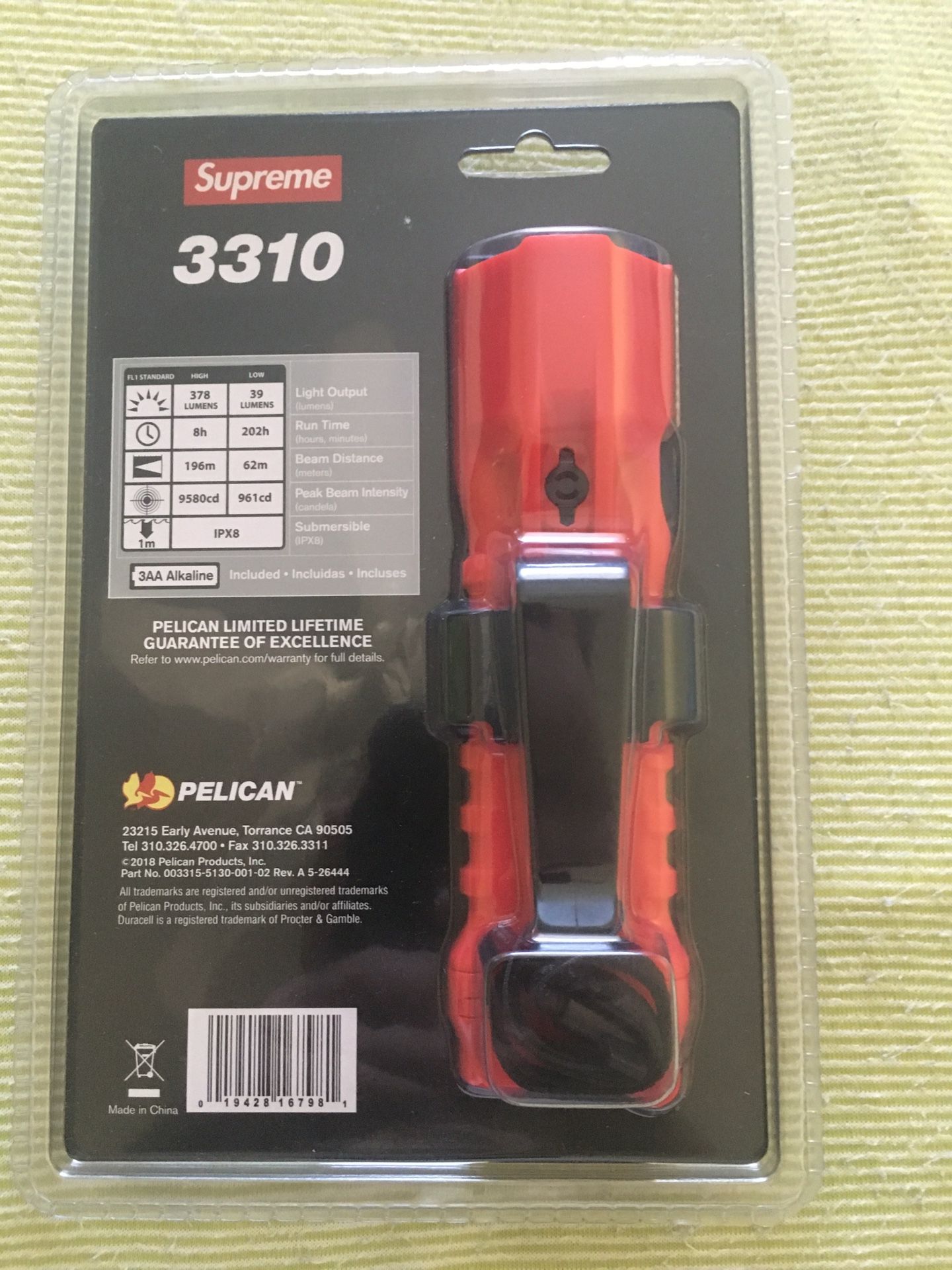 Supreme Pelican 3310PL Flashlight Red - SS19 - US Supreme Pelican