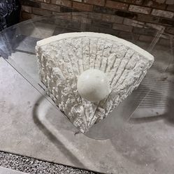 Triangular Stone Coffee Table w/ Glass Top.